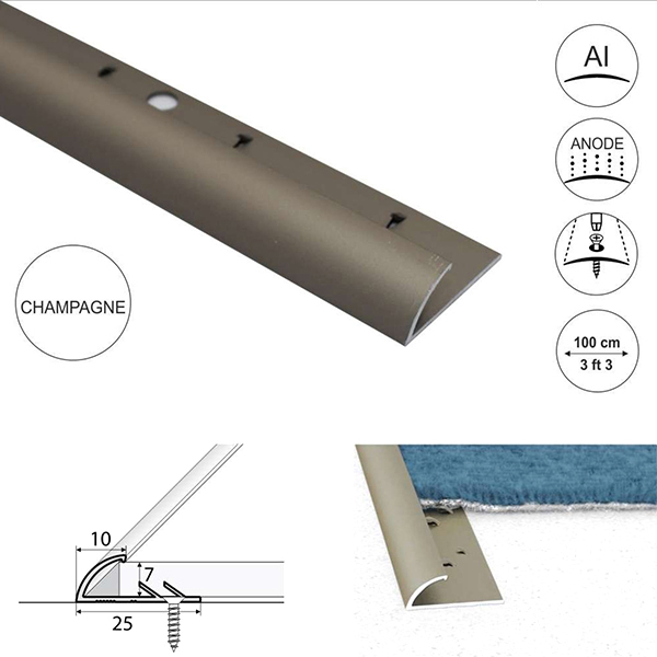 10mm Wide Carpet Profile Joining carpet to vinyl Anodised coated