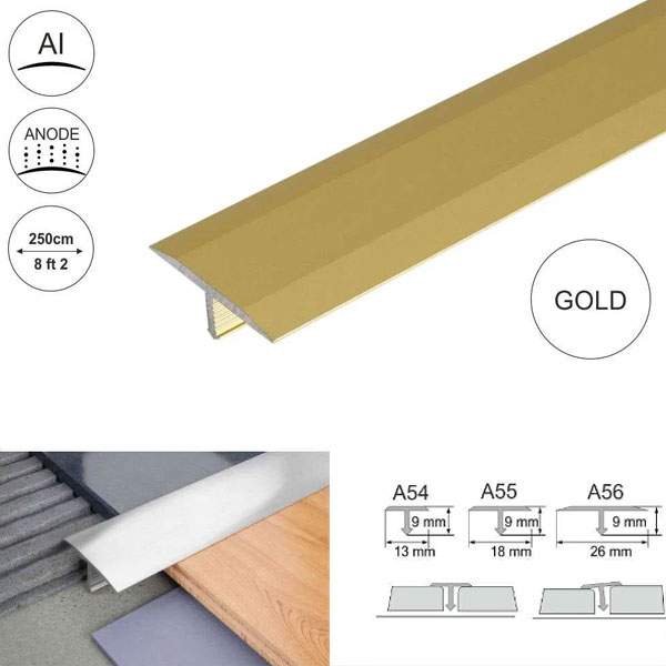 13mm Anodised Aluminium Door Threshold Trim T Bar Transition Strip For Tiles