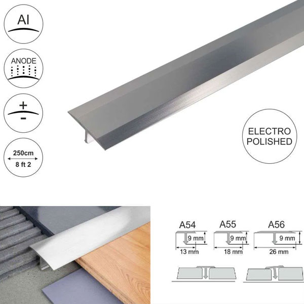 13mm Anodised Aluminium Door Threshold Trim T Bar Transition Strip For Tiles