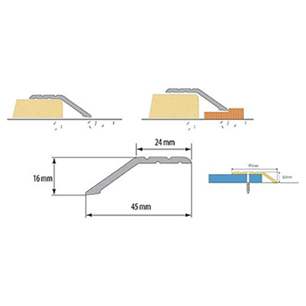 16mm Self Adhesive Aluminium Door Trim For Laminate Floors at Different Levels 