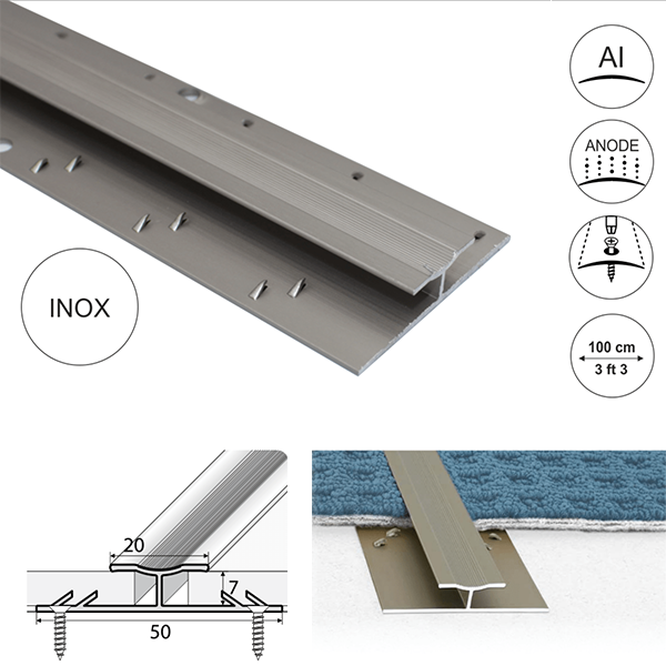 20mm Wide Aluminum Twin Grip Carpet Profile 18um thick coating