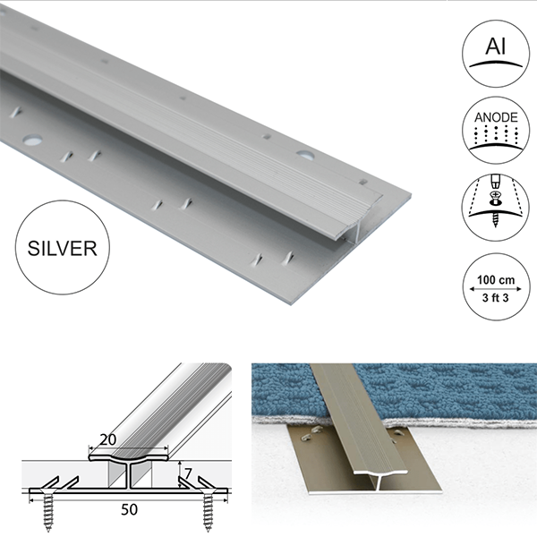 20mm Wide Aluminum Twin Grip Carpet Profile 18um thick coating