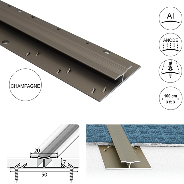 20mm Wide Aluminum Twin Grip Carpet Profile 18um thick coating