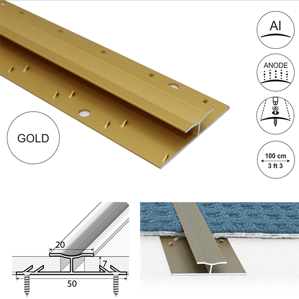 20mm Wide Aluminum Twin Grip Carpet Profile 18um thick coating