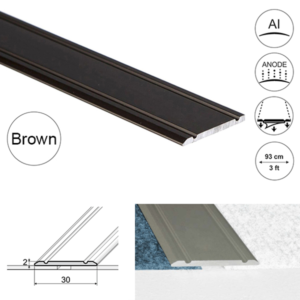 30mm Wide Aluminium Flat Door Threshold  Screw fix For Wooden, Laminate, Carpet Vinyl Flooring