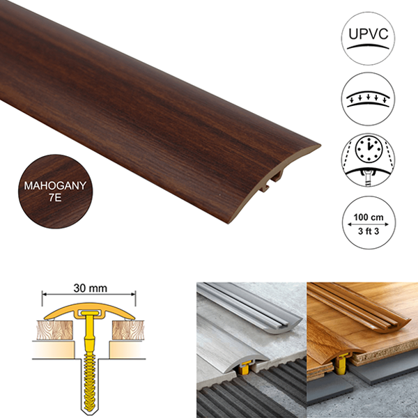 30mm Wide PVC door floor trim for wooden, laminate, carpet, vinyl or tiled floors