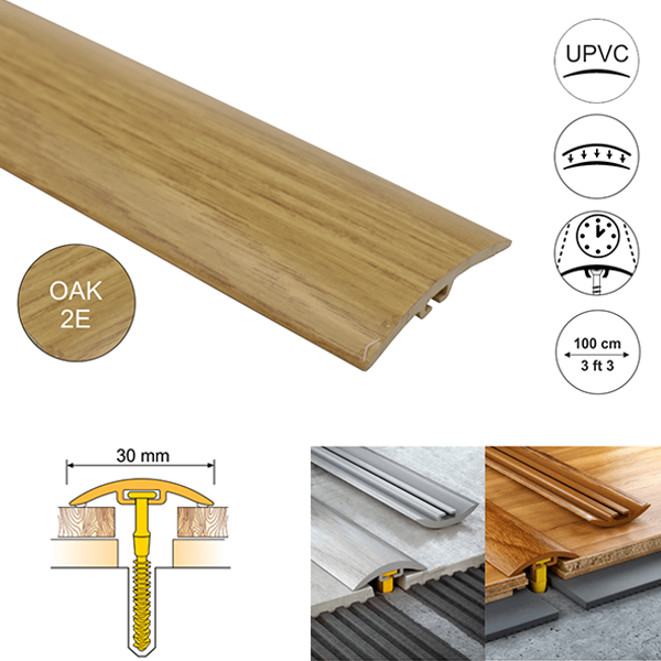 30mm Wide PVC door floor trim for wooden, laminate, carpet, vinyl or tiled floors