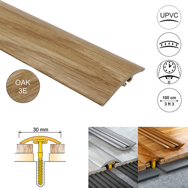 30mm Wide PVC door floor trim for wooden, laminate, carpet, vinyl or tiled floors