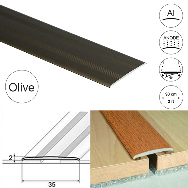 35mm Wide Flat Aluminium Door Thresholds Self Adhesive, Floor Trim