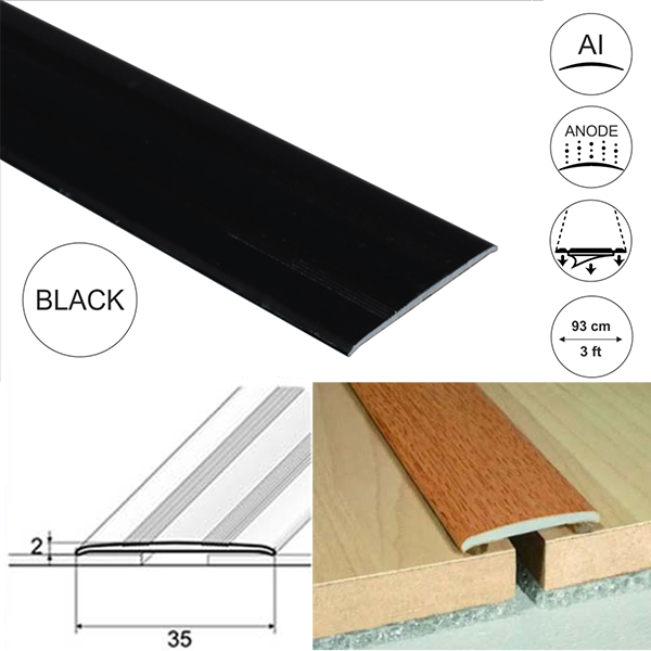 35mm Wide Flat Aluminium Door Thresholds Self Adhesive, Floor Trim