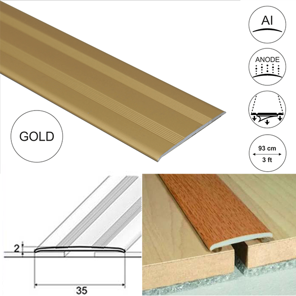 35mm Wide Flat Aluminium Door Thresholds Self Adhesive, Floor Trim