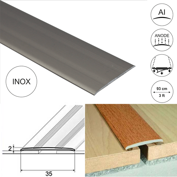 35mm Wide Flat Aluminium Door Thresholds Self Adhesive, Floor Trim