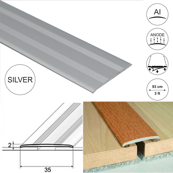 35mm Wide Flat Aluminium Door Thresholds Self Adhesive, Floor Trim