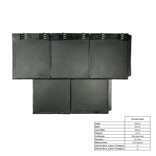 Envirotile Plastic Slate Synthetic Roof Shingles - 365mm Long