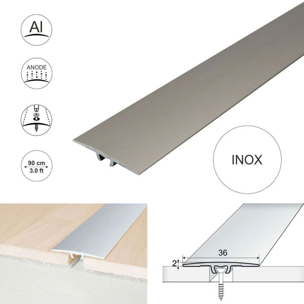 36mm Wide Aluminium Flat Door Threshold A68 Anodised Profile