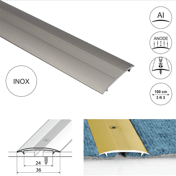 36mm Wide Aluminum Twin Grip Joining Carpet to Carpet Threshold Strip