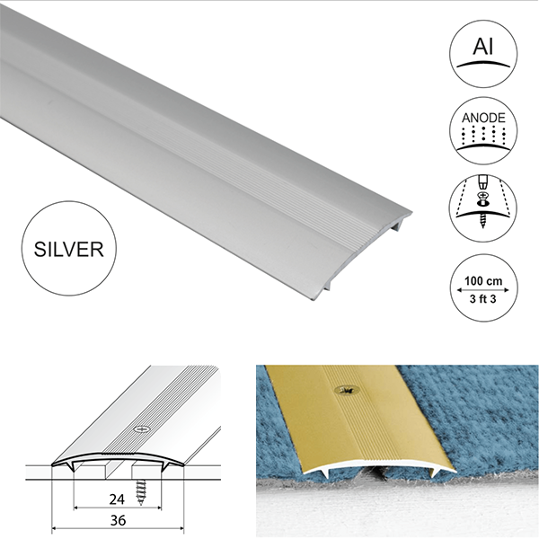 36mm Wide Aluminum Twin Grip Joining Carpet to Carpet Threshold Strip