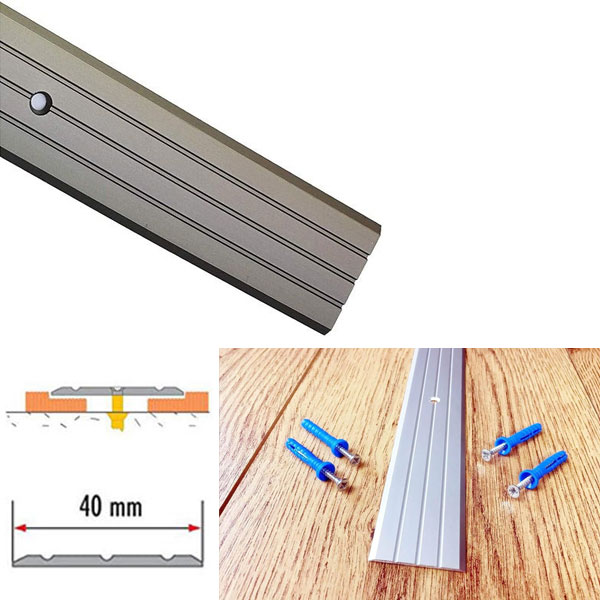 40mm Wide Aluminium Rail Drilled Fluted Floor Threshold For Wooden Floor