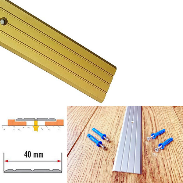 40mm Wide Aluminium Rail Drilled Fluted Floor Threshold For Wooden Floor