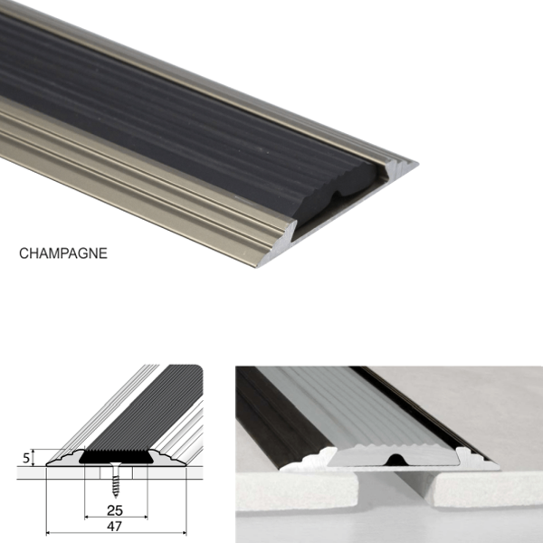 50mm Wide Aluminium Flat Non Slip Door Threshold A10 Profile Anodised