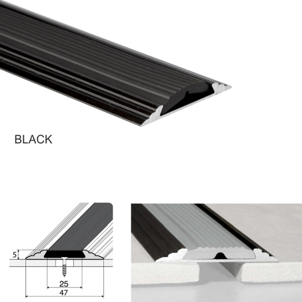 50mm Wide Aluminium Flat Non Slip Door Threshold A10 Profile Anodised