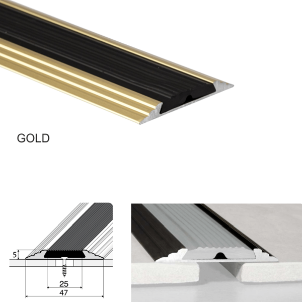 50mm Wide Aluminium Flat Non Slip Door Threshold A10 Profile Anodised