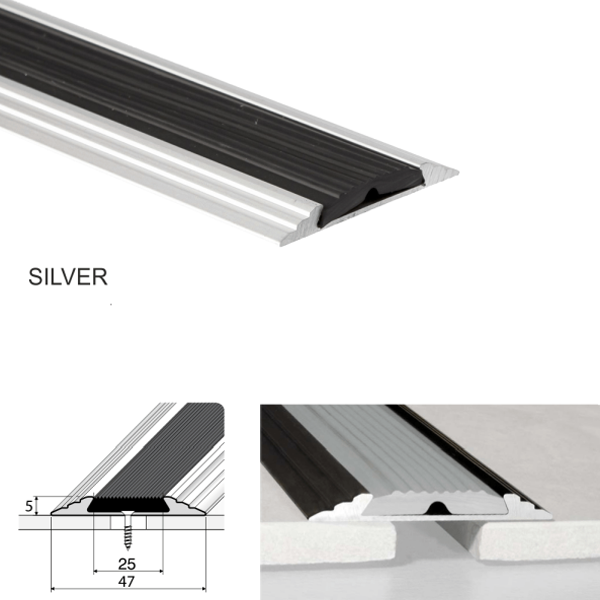 50mm Wide Aluminium Flat Non Slip Door Threshold A10 Profile Anodised