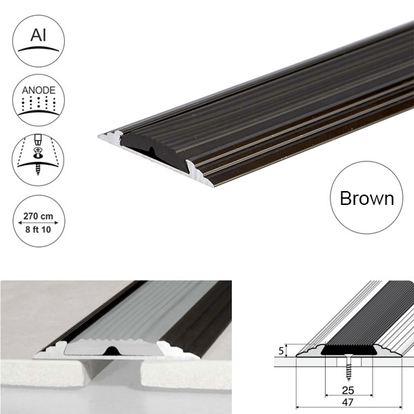 50mm Wide Aluminium Flat Non Slip Door Threshold A10 Profile Anodised