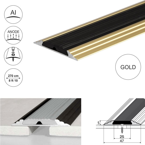 50mm Wide Aluminium Flat Non Slip Door Threshold A10 Profile Anodised