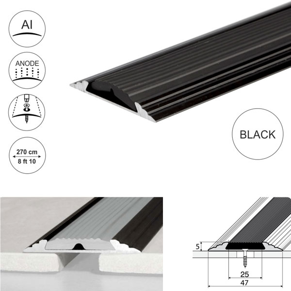 50mm Wide Aluminium Flat Non Slip Door Threshold A10 Profile Anodised