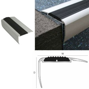 54mm x 30mm Non Slip Aluminium Stair Nosing With Black Rubber Insert