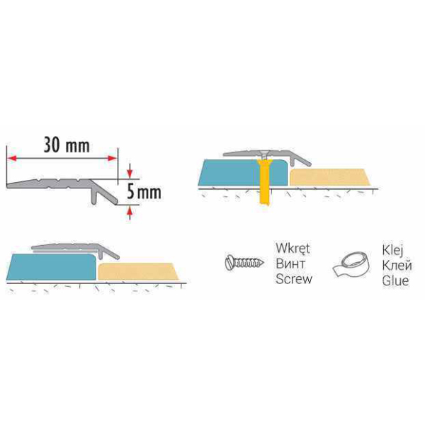 5mm Anodised Aluminium Door Threshold Ramp Floor Bar Edge Trim