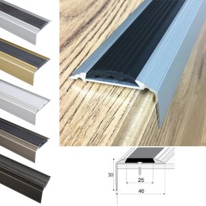 46mm x 30mm Anti-Slip Aluminium Stair Nosing Edge Trim With Rubber Insert