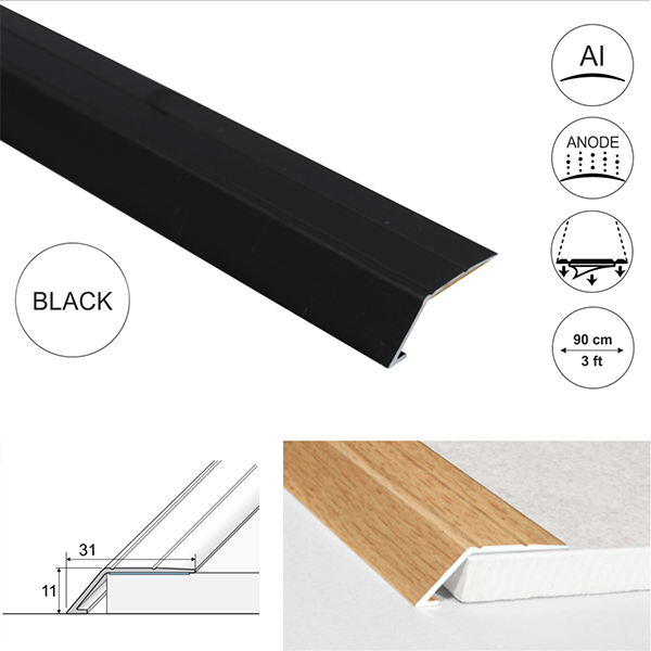 31mm Wide Aluminium Door Thresholds Ramp Self Adhesive For Connecting Wooden, Laminate, Carpet, Vinyl Floors