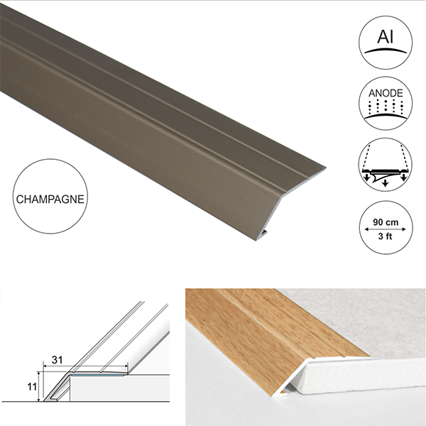 31mm Wide Aluminium Door Thresholds Ramp Self Adhesive For Connecting Wooden, Laminate, Carpet, Vinyl Floors