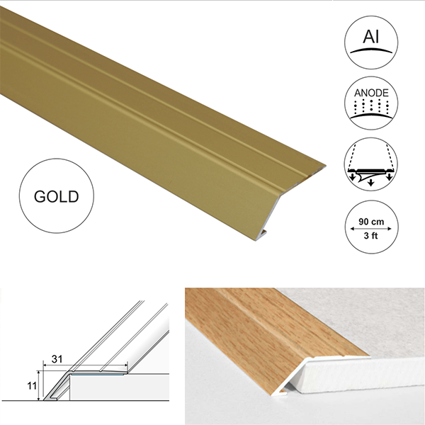 31mm Wide Aluminium Door Thresholds Ramp Self Adhesive For Connecting Wooden, Laminate, Carpet, Vinyl Floors