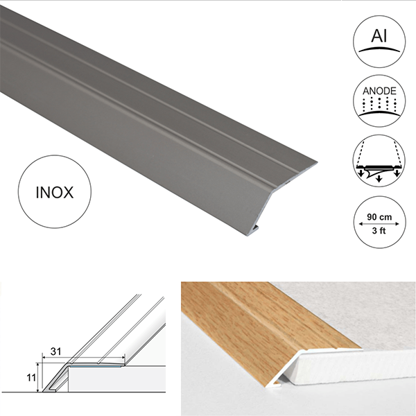 31mm Wide Aluminium Door Thresholds Ramp Self Adhesive For Connecting Wooden, Laminate, Carpet, Vinyl Floors