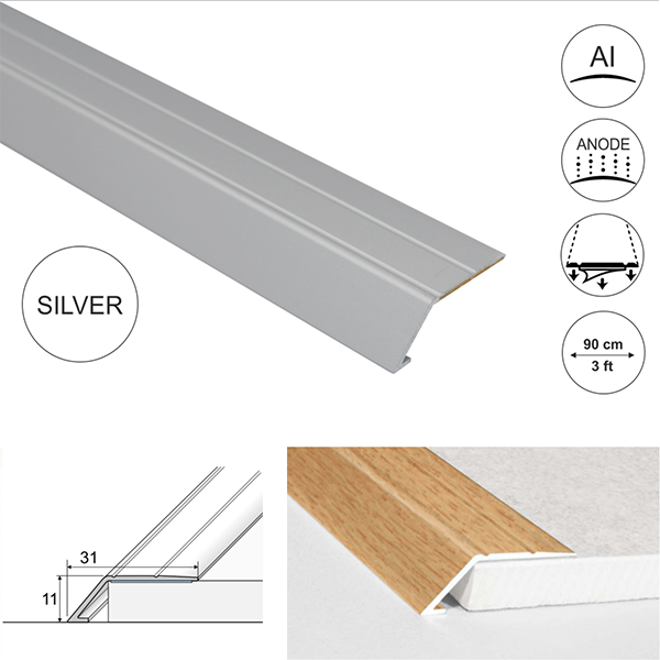 31mm Wide Aluminium Door Thresholds Ramp Self Adhesive For Connecting Wooden, Laminate, Carpet, Vinyl Floors