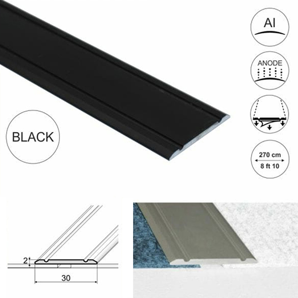 30mm Wide Aluminium Flat Door Threshold Self Adhesive For Wooden, Laminate, Carpet Vinyl Flooring