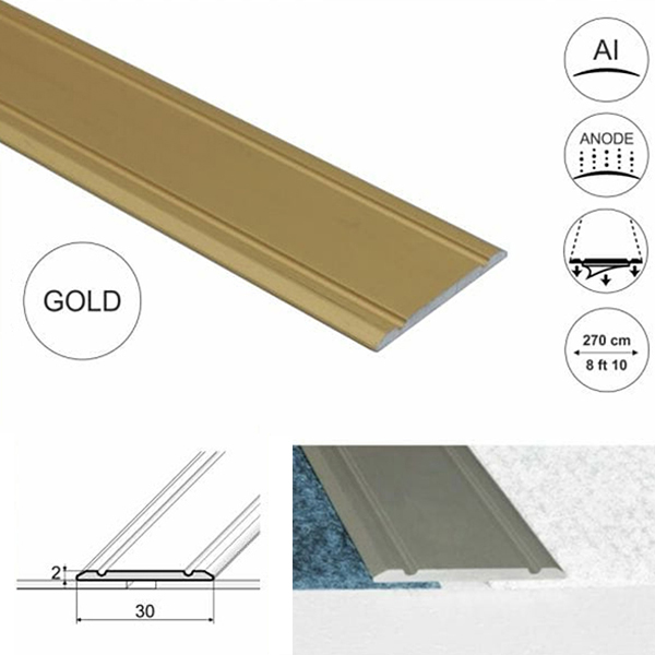 30mm Wide Aluminium Flat Door Threshold Self Adhesive For Wooden, Laminate, Carpet Vinyl Flooring