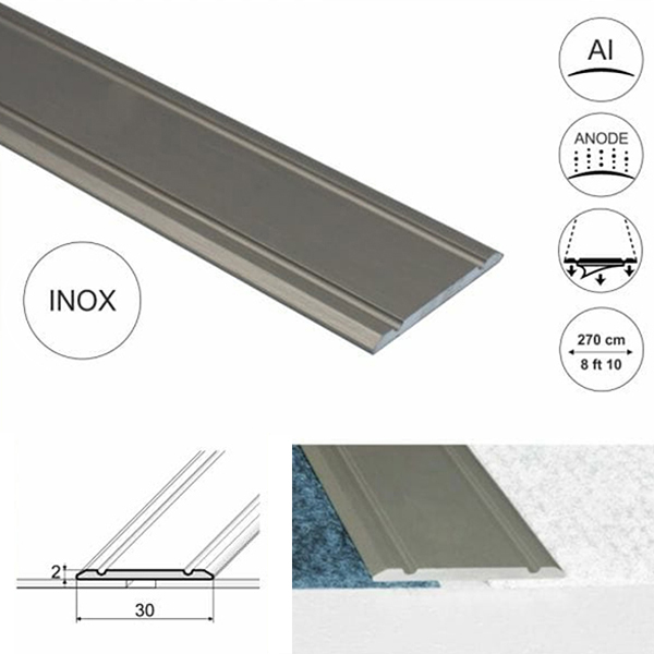 30mm Wide Aluminium Flat Door Threshold Self Adhesive For Wooden, Laminate, Carpet Vinyl Flooring