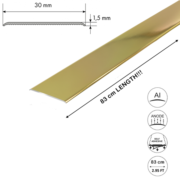 30mm wide Anodised Aluminium Door Floor Bar Edge Trim Threshold Self Adhesive