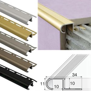 34mm x 11mm x 10mm Anti-Slip Edge Trim Stair Nosing Step Edging For Tiles 