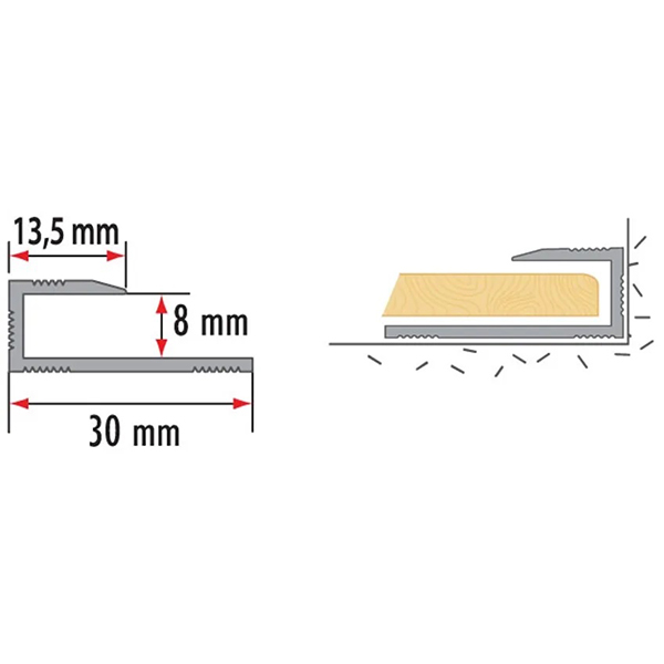 8mm Aluminium Wood Effect Edge Profile Trim Threshold Door Stops For All Flooring 