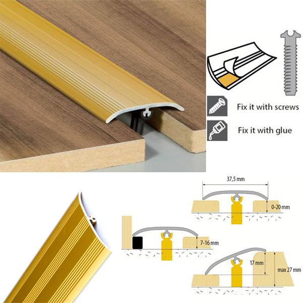 37mm Wide Push In Aluminium Door Bars Threshold Strip Transition Trim Laminate Tiles