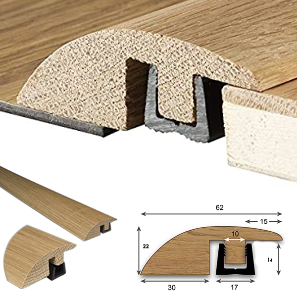 62mm Wide Ramp Reducer Door Threshold Bar for 14mm to 18mm Flooring