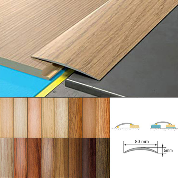 80mm Wide Self-Adhesive Aluminium Wood Effect Transition Strip Carpet Cover Door Floor Threshold